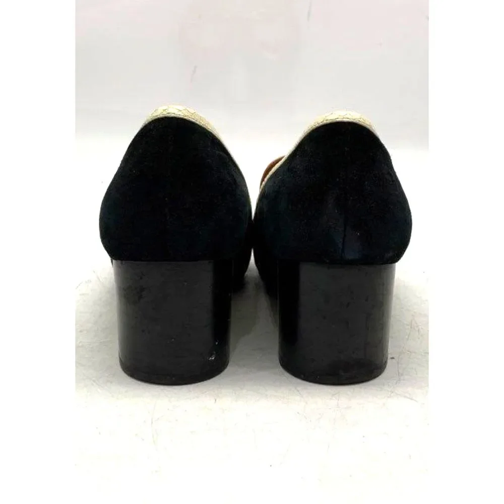 Tory Burch Jessa Loafer Pumps Suede Patent Leather Gold Chain Pink Black 10M